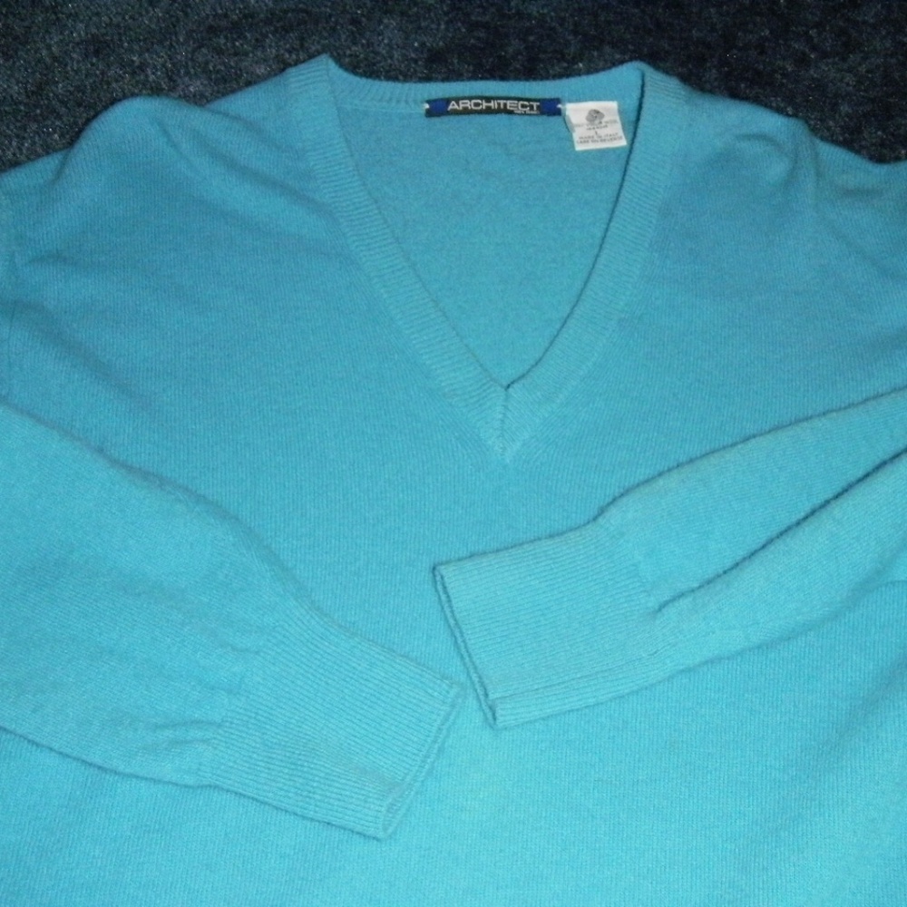 ARCHITECT 100%Virgin Wool Blue V-Neck Sweater L
